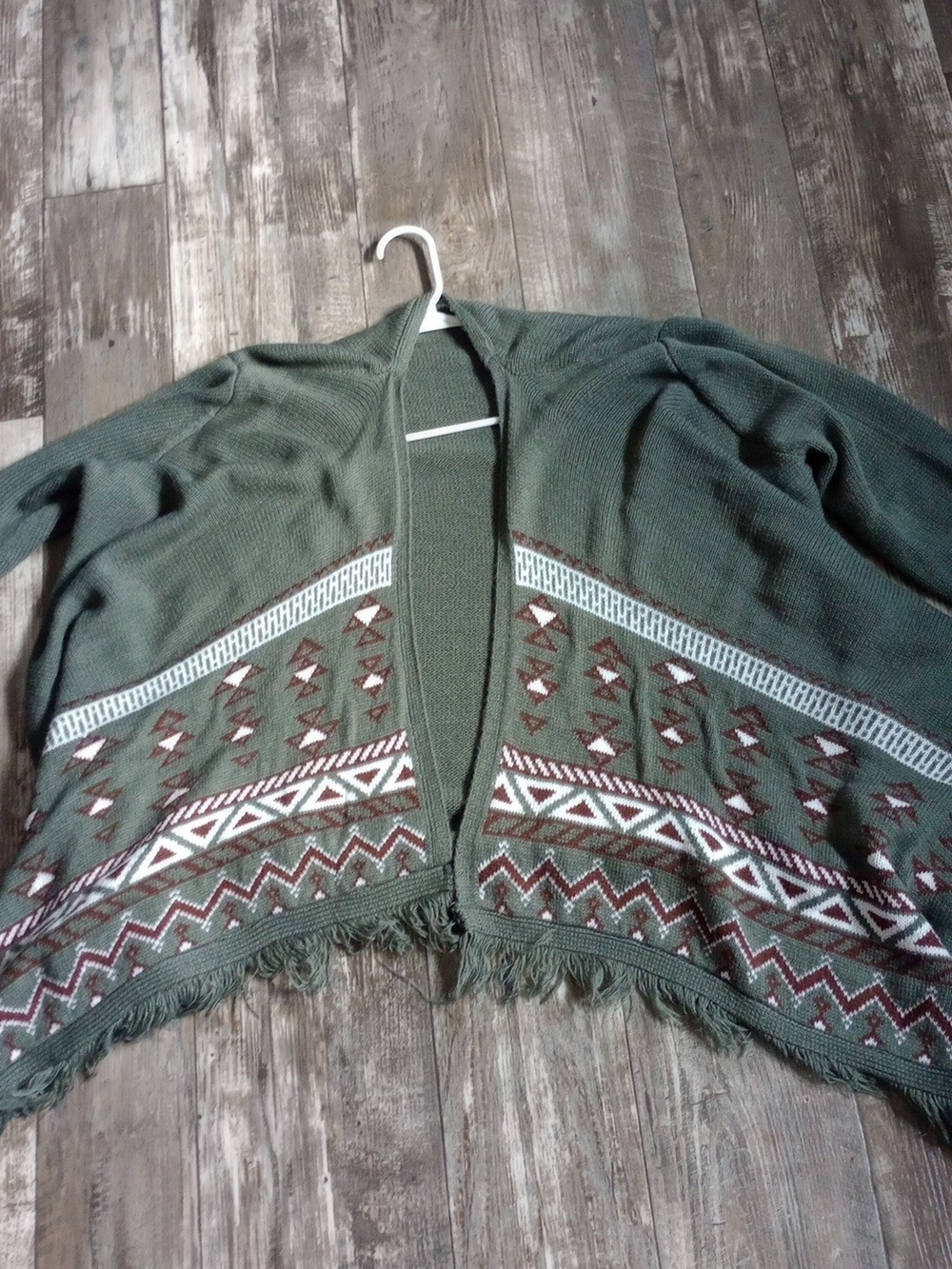 Green Aztec cardigan with fringe
